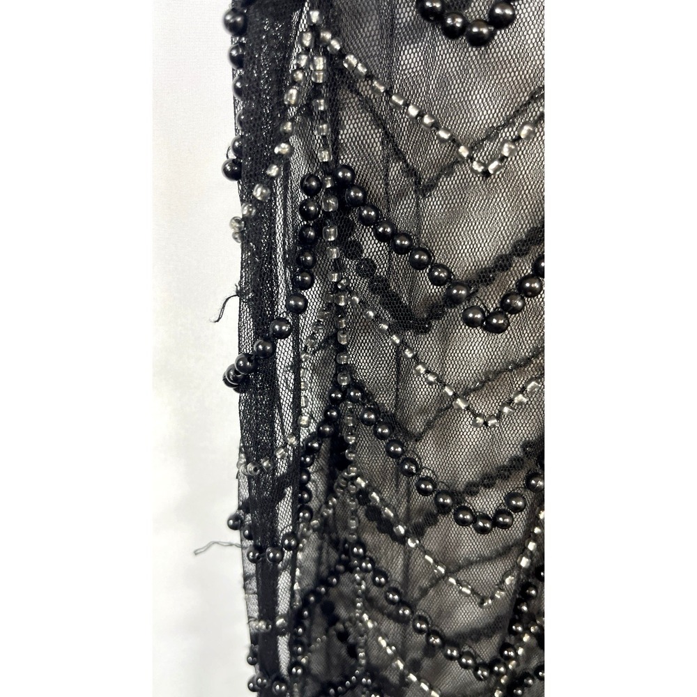 Womens Beaded Sheer Overlay Beaded Mini Dress Size XS Black Bohemian Festival - Picture 6 of 13